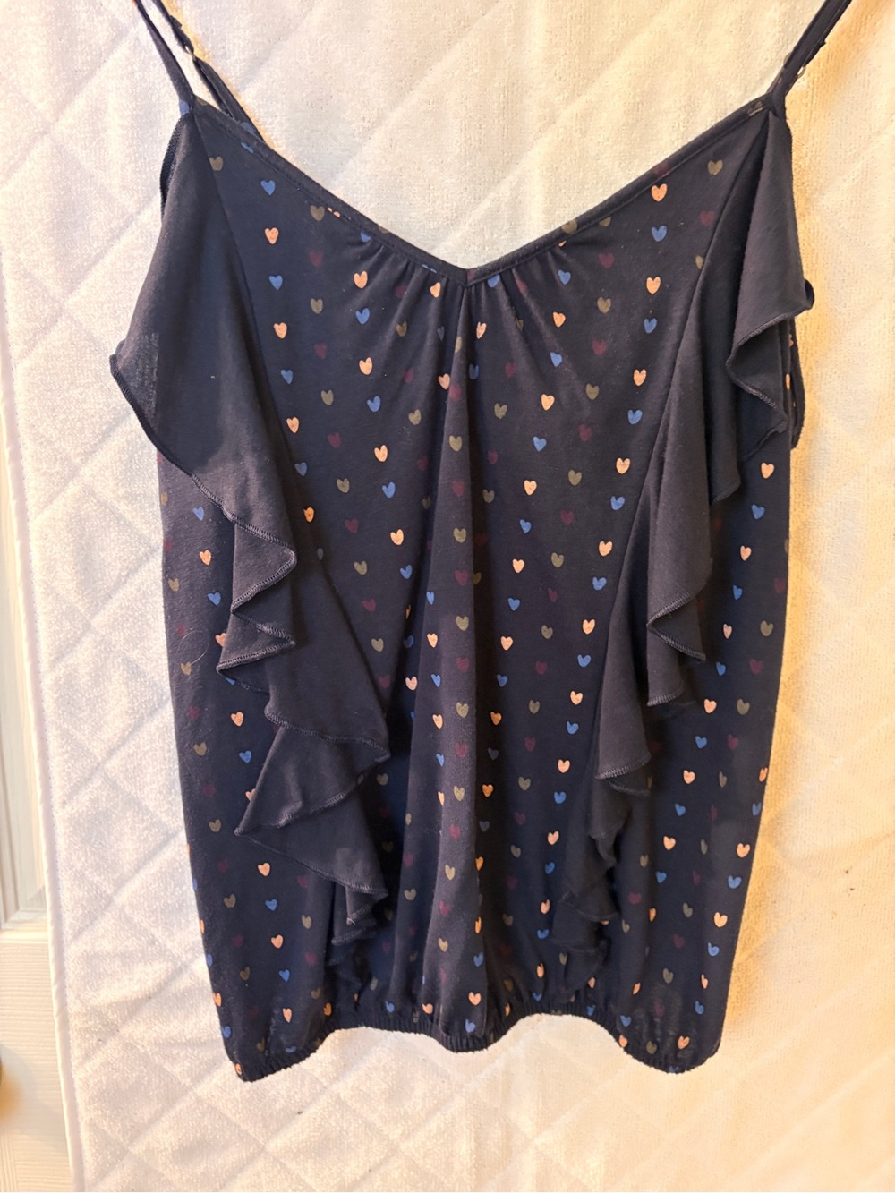 Navy Heart-Print Ruffle Cami Tank Top - Picture 2 of 2